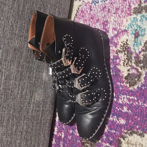 Givenchy Black Combat Boots with Silver Buckles and Studs - Picture 1 of 8